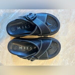 Miista womens Black Sandals with Stitch Detail